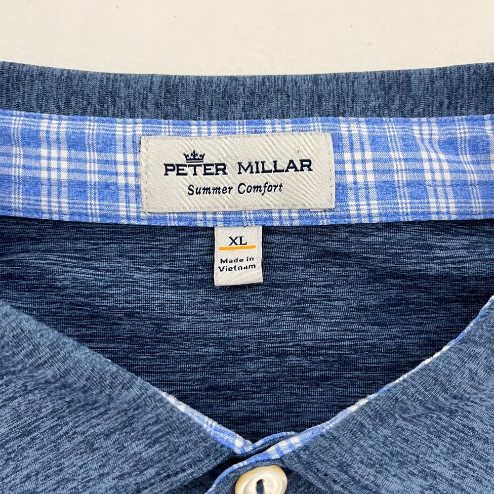 Peter Millar Summer Comfort Mens Size XL Polo Shirt Heather Blue Short Sleeve - Picture 3 of 8